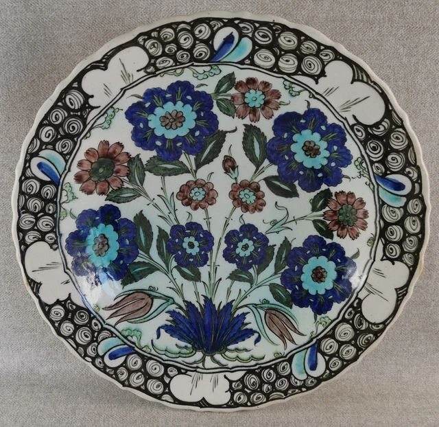 Magnifique Plat En Faïence Italie Cantagalli Firenze Maiolica 31 Cm Decor Iznik