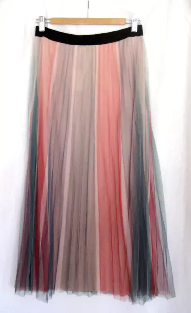 NWT New Maje Multiolor Striped Sheer Mesh Lined Midi Skirt Women's Size 2 / M