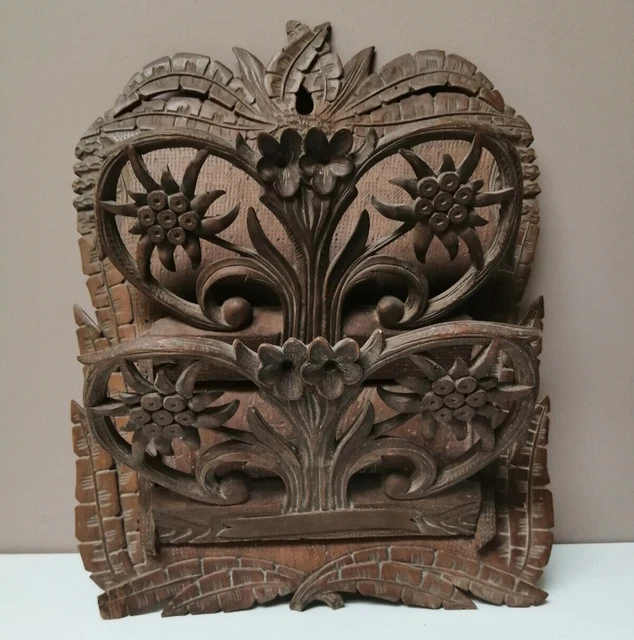 ANCIEN PORTE LETTRE en bois sculpté CORBEAU ET LE RENARD Vintage