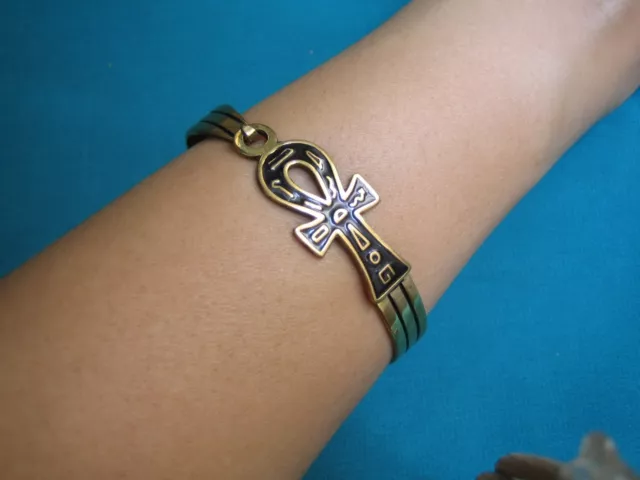 Egyptian oxidized gold Ankh bracelet, Hieroglyphics, brass bracelet