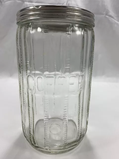 Vintage HOOSIER Clear Glass Coffee Jar 7" Canister Zipper Design w/ Lid