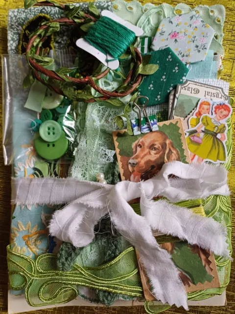Large Green,  Nature Slow Stitch Kit/ Junk Journal Sewing Craft Scrap  Bundle.