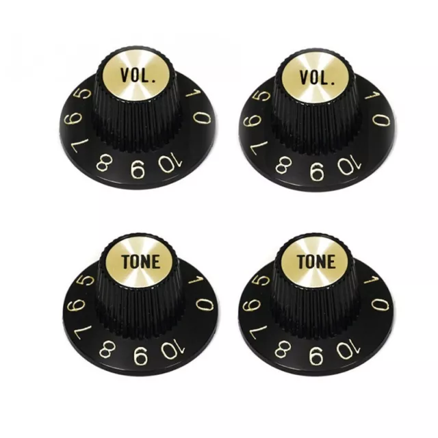 4 Black Tone + Volume Witch Hat Knobs Gold reflector for US pots