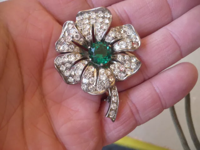 Broche fleur ancienne argent massif et cabochons à identifier 5,05 cm de long