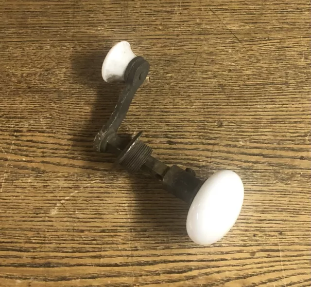Antique French Door White Porcelain & Cast Brass Passage Knob And Handle, c1890