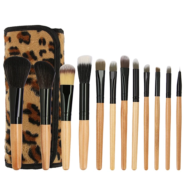12pc Modello di stampa leopardata Pennelli per trucco Strumento per ombretto in