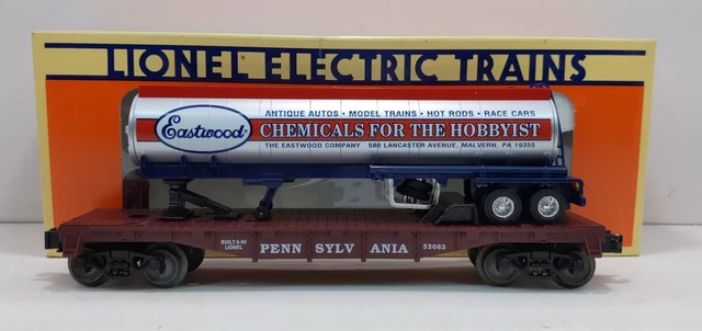 Lionel 6-52083 O Gauge Pennsylvania Flatcar w/ Eastwood Chemicals Tanker EX/Box