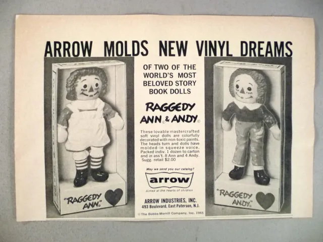 Raggedy Ann & Andy Doll PRINT AD - 1966 ~~ Arrow Industries, dolls