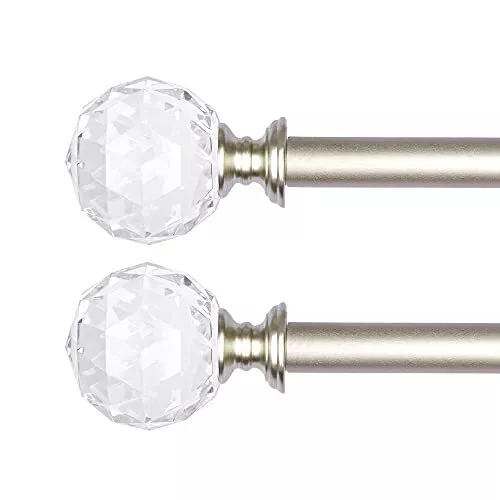 2 Pack 3/4 Inch Diameter Adjustable Curtain Metal Rod with Round Clear Acryli...