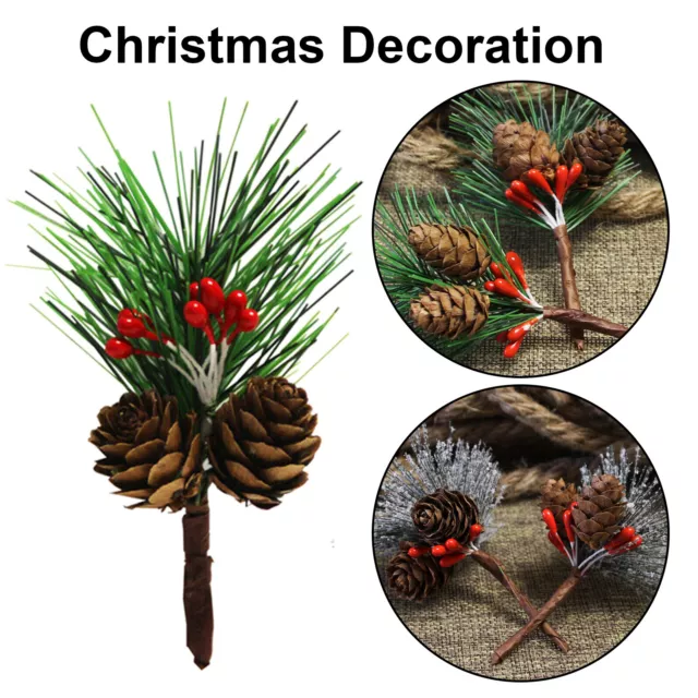 20 x Artificial Christmas Berry Pine Cone With Holly Branches Fake Bouquet Decor