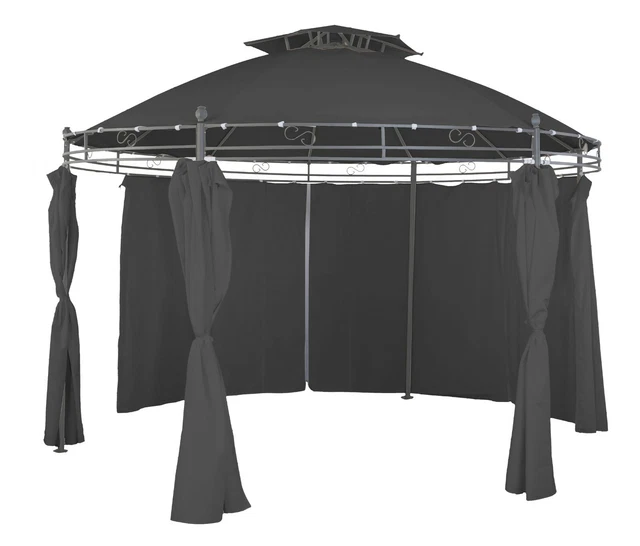 Gartenpavillon Sonnenpavillon Pavillon rund Ø 350cm steingrau inkl. Seitenteile