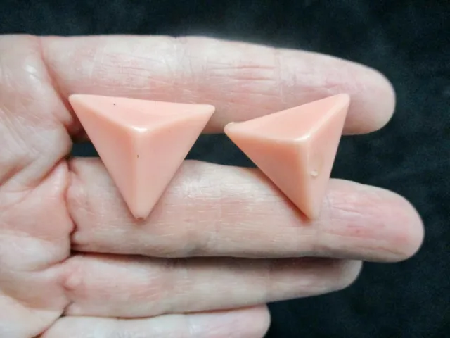 Vintage 1970's Peach/Coral Lucite Triangle Pierced Earrings