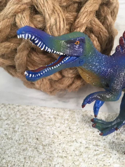 Blue Dinosaur Toy Figure Red Fin Hinged Mouth Carnivore Realistic Spinosaurus