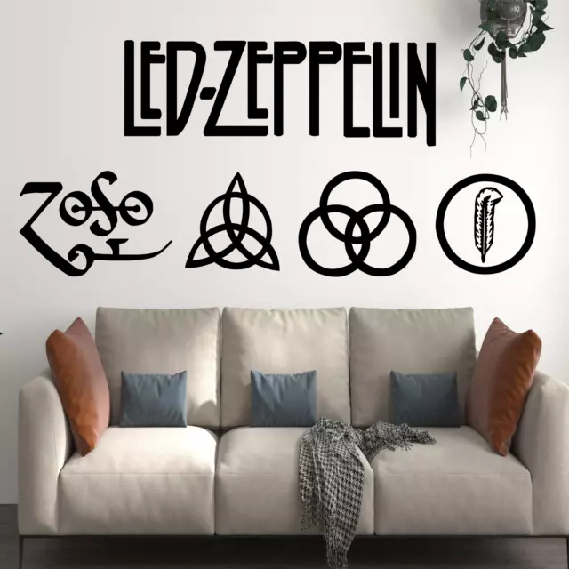 Large Led Zeppelin Logo Wall Art Sticker Decal In Cut Matt Vinyl No Background