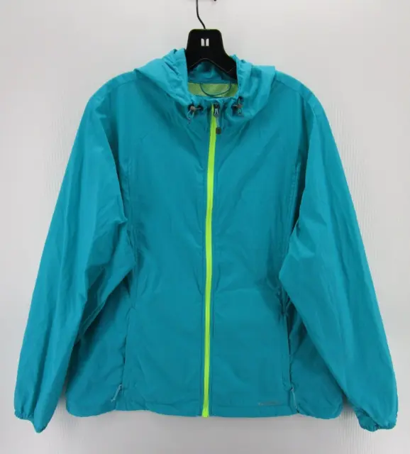 Eddie Bauer Jacket Women XL Blue Vented Rain Coat Hooded Windbreaker Full Zip *