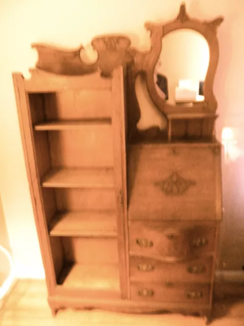 Antique Oak Secretary Desk With Bookcase