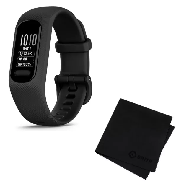 GARMIN Vivosmart 5 Black/Black S/M Fitness Activity Tracker, Gritr Microfibre