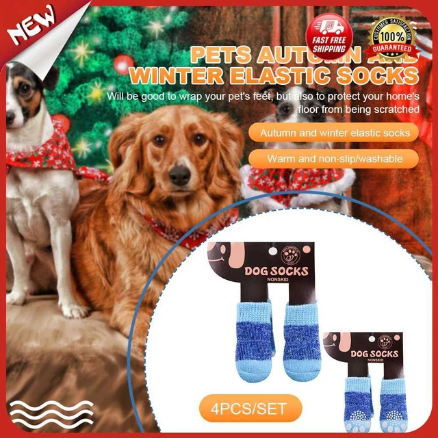 es 4pcs/set Cats Paw Protector Socks Anti-Slip Winter for Pet Accessories (Blue