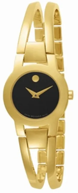 Movado Amorosa Museum Black Dial Gold Ladies Swiss Quartz Watch 0606946