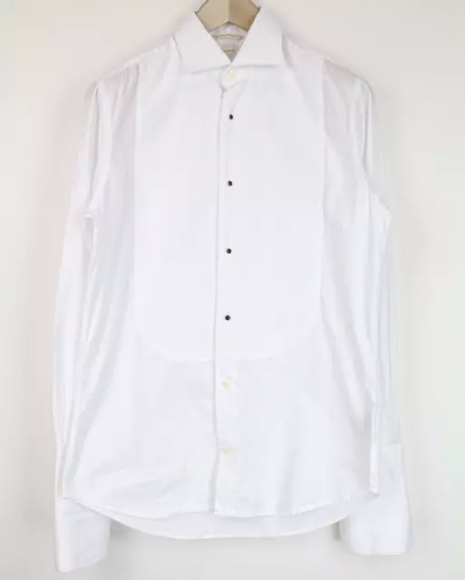 SUITSUPPLY Men Shirt 39/15 1/2 Tux Slim Fit Classic White Cotton Long Sleeve