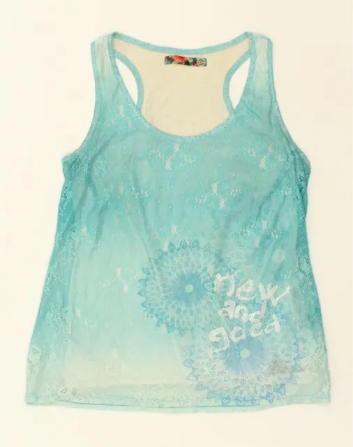 DESIGUAL Girls Graphic Vest Top 15-16 Years XL Blue Polyester AE06