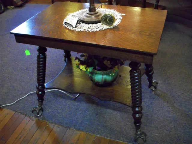 Antique Oak Table Library Lamp parlor  36" refinished Merklin glass ball Feet
