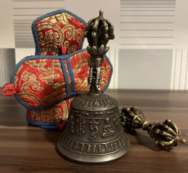 Tibetan Buddhist Bronze Bell 6" and Vajra /Dorje.