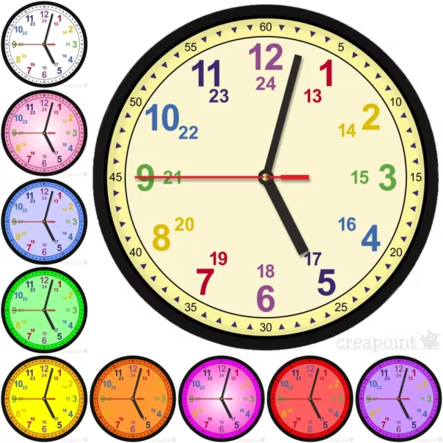 #223 Kinder-Wanduhr Lernuhr * verschiedene Farben * auch mit lautlosem Uhrwerk