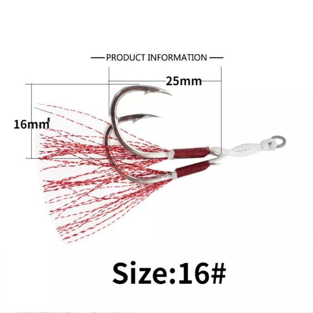 10 Pairs Metal Jig Double Barbed Assist Hook Solid Ring Jigging Saltwater Hooks