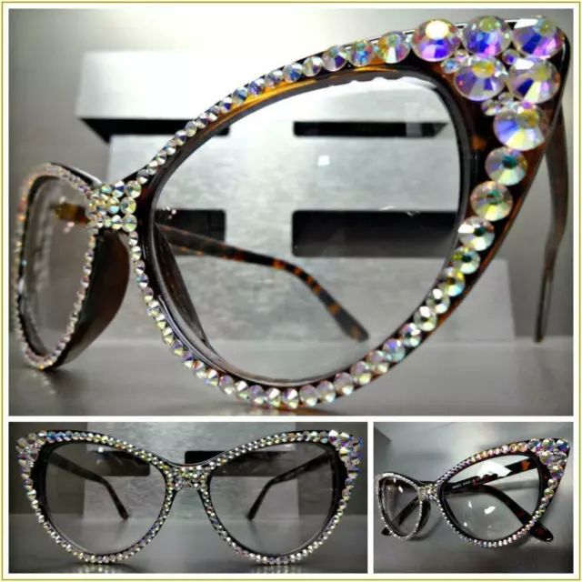 LUNETTES OCULAIRES VINTAGE RÉTRO femme style ŒIL DE CHAT cadre en cristal fait main 2