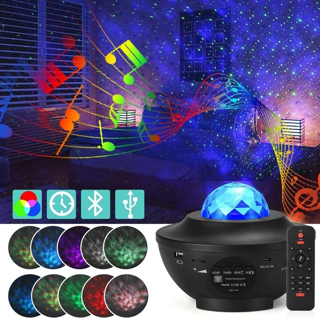 USB Galaxy Star Night Lamp LED Starry Sky Projector Music Ocean Wave + Remote