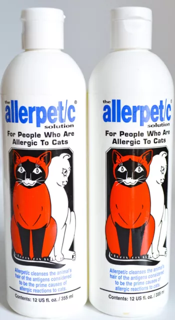 2- Allerpet 12 OZ Cat Dander Remover Allergy Relief Allergens Shampoo Bottles