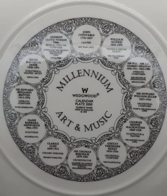 WEDGWOOD Calander Plate 2000 MILLENNIUM Art & Music Boxed VGC. 2