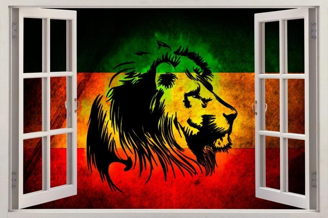 Lion Of Judah 3D Window View Decal WALL STICKER Home Decor Art Mural Rasta Flag