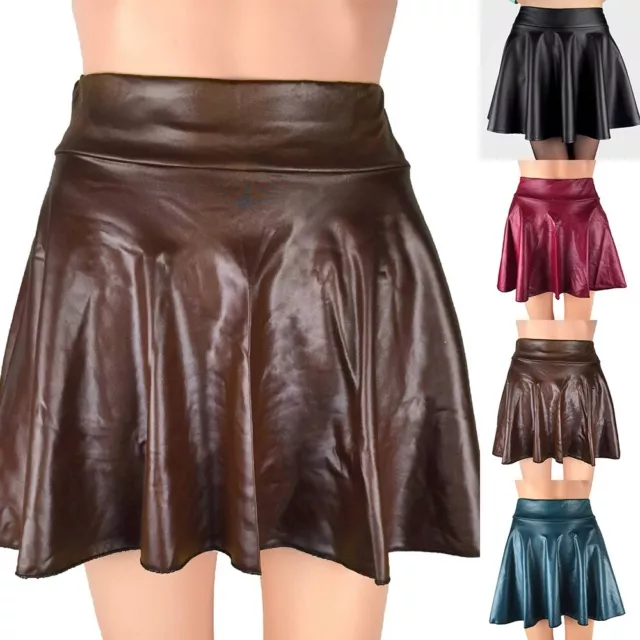 Women's Skirts Schoolgirl Faux Leather SkirtHigh Waist SkirtSun SkirtPleated