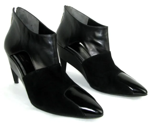 ROBERT CLERGERIE Low boots semi compensé côtés ouverts cuir lisse & daim noir 38