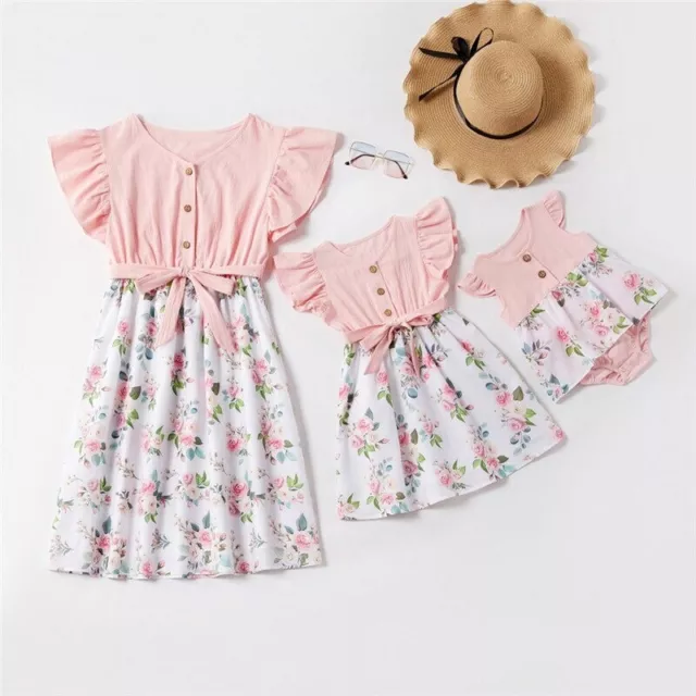 Mother Daughter Dresses Floral Mommy Baby Girls Romper Family Matching Clothes