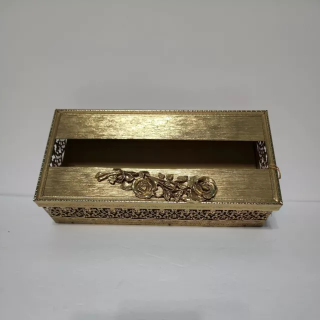 Caja de tejido facial Ormolu de oro vintage construida con estilo