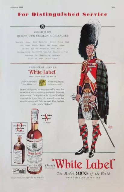 1938 Dewars White Label Scotch Vintage Ad Distinguished Service