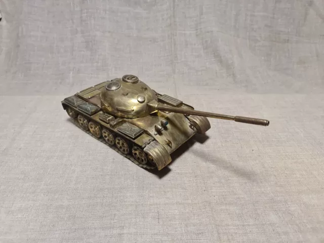 Old big TANK T-54 USSR  Brass Desktop MODEL Soviet Handmade vintage