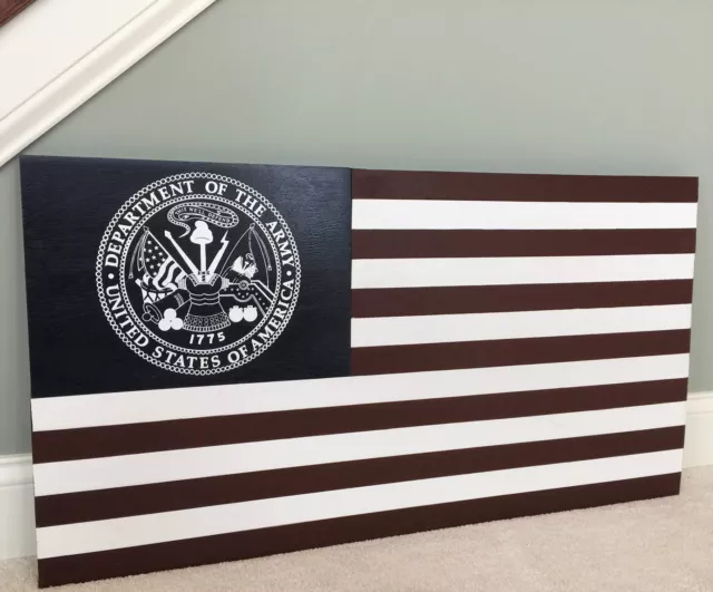 36" x 19" Large Hand-Crafted Wood ARMY Emblem American Flag for Soldiers & Vets