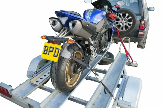 BikeTek Tie down motorcycle ratchet tyre fix transport strap motorbike trailer