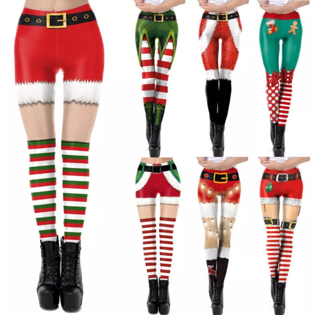 Christmas Ladies Leggings Xmas Floral Skinny Santa Stretch Yoga Pants Trousers