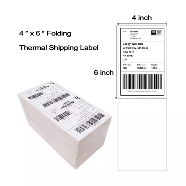 Up to 10000 4"x6" Premium Fanfold Shipping Labels for Direct Thermal Printers