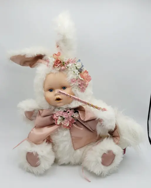 Rabbit Bunny Baby Porcelain Face Fluffy Easter Doll Stuffed Animal Toy 16''