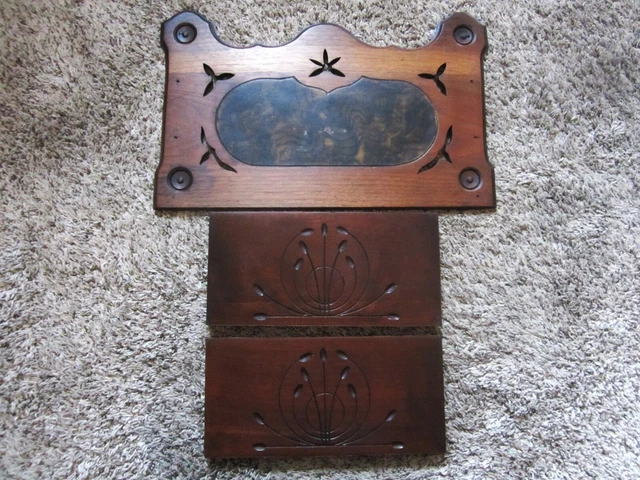 3 Spoon Carved Eastlake Burl Walnut Panels Victorian Furniture Parts Wood Plaque