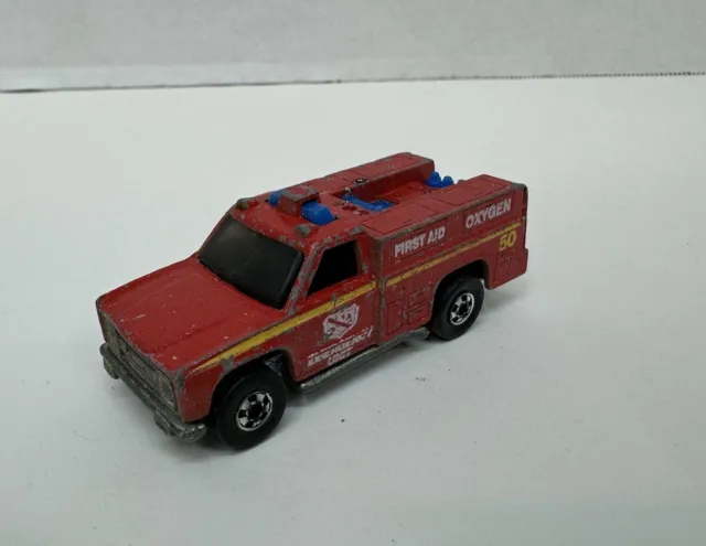 Vintage 1974 Hot Wheels Mattel Emergency Unit 50 Red Fire Truck Hong Kong
