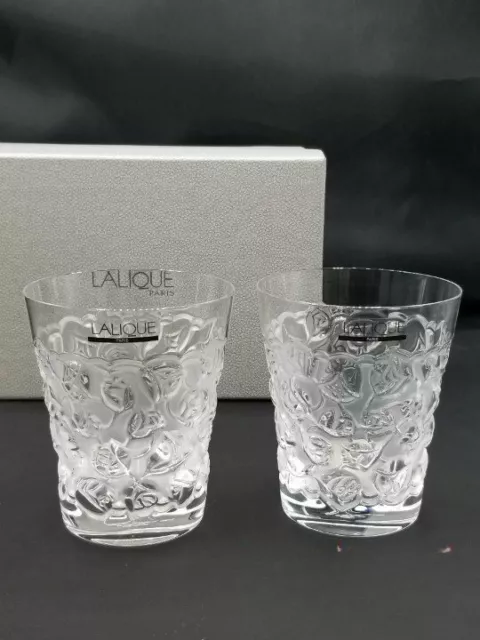 LALIQUE Whiskey Tumbler Crystal Rose Whisky Glass Set of 2 Boxed Unused