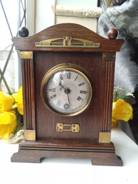 LOVELY SMALL 8 DAY ANTIQUE ARTS & CRAFTS MANTEL CLOCK BY HAAS & SOHNE c1900 GWO