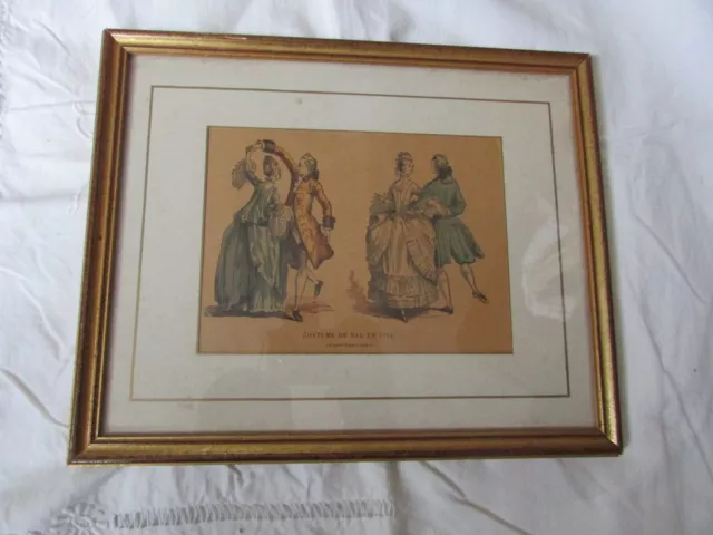 alte französische  Orig. Farblithographie  "Costume de Bal en 1762"